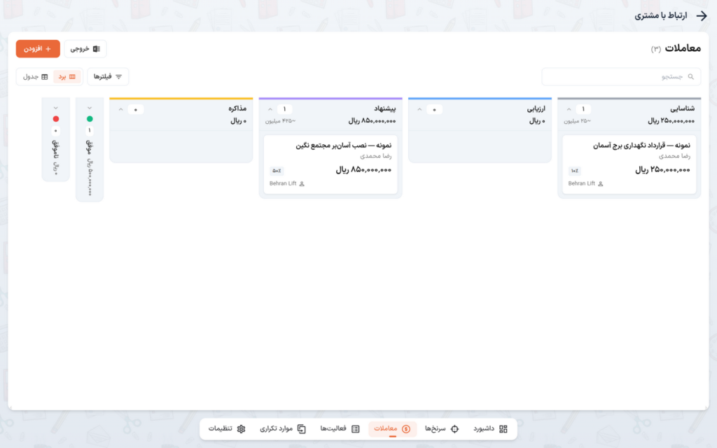 برد معاملات با ستون‌های مرحله، جمع مبلغ و ستون‌های جمع‌شدهٔ برد و باخت